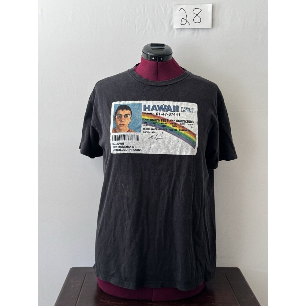Superbad McLovin Hawaii License Graphic T Shirt Black Large Ripple Junction